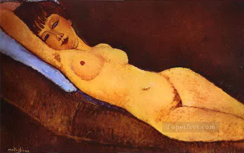 reclining nude with blue cushion 1917 Amedeo Modigliani Oil Paintings
